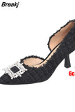 Rhinestone High Heels Pumps Women Shoes 2023 New Thin Heels Crystal Party Wedding Shoes Woman White Pointed Toe