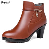 2023 New Elegant Fashion Winter Boots Plus Velvet Ankle Boots Women Shoes Warm High Heel Leather Snow Boots Plus