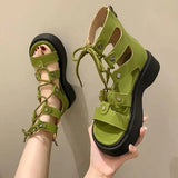 Sandals Woman Leather Low-heeled PU Rome Slides Fabric Hoof Heels Rubber Low Sandals Woman Leather Low-heeled Slides