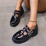 Black Chunky Gothic Shoes Women Double Buckle Punk Platform Mary Jane Shoes Woman Pu Leather Round Toe Pumps