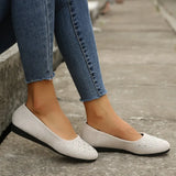 Breakj Size Women's Shoes Flat Heel Shallow Mouth Mother Shoes Flat Bottom Rhinestone Round Head Single Shoes