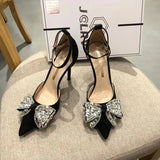 Breakj Version Of The Fashion Bow Water Drill High Heel 2025 New Four-Season Tip Fine Heel Single Shoes Elegant Women's