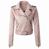 Women Faux Suede Jacket Coats Motorcycle Zipper Turndown Collar Faux Soft Leather Overcoat Female Black Punk Short