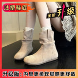 Breakj Autumn And Winter New Retro Pile Boots Brown Lazy Sleeve Boots Women Fashion Sleeve