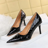 Breakj Retro Sexy High Heels Women's Shoes Ultra High Heel Shallow Mouth Pointed Metal Chain Rivet Single