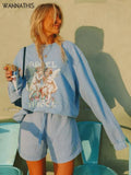 Angel Print Women Loose Sweatshirts Casual Long Sleeve Pullover Fall Cotton 2021 Streetwear Korean Fashion