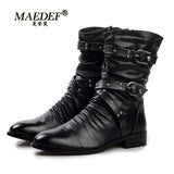 British Style Men's Boots PU Buckle Boots Men Casual Warm Cotton Boots Fashion Black Non Slip Winter Boots Men