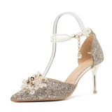 Sequin Crystal Wedding Shoes 2023 New Hollow Single Shoe Shallow Mouth Female Pointed Head Sexy Fashion