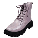 Patent Leather Ankle Boots Women 2023 Punk Gothic Colour Motorcycle Botas Woman Fashion Thick Bottom Lace Up