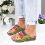 Beach Slippers 2020 Summer Women Lady Retro Stitching Colorcasual Low Beach Open Peep Toe Sandals 3 Colors Shoes