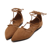 cross-tied gladiator summer shoes woman pointe toe cut out flat lace up ballet flats Roman style D'orsay shoes big size