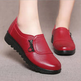 Autumn Women Cut-Out Solid Color Pu Leather Loafer Side Zipper Flats Casual Ladies Work Shoes Oxford Mother Single