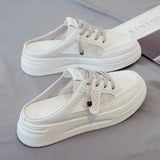 Head Lace-up Net Fabric Casual Slippers 2024 Summer Smiling Face Thick White Shoes Street Shoot Trend Net Women's