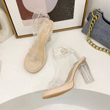 Ankle Strap Thick Square Heels Shoes Transparent PVC Woman Sandals Plus39 Ladies Thick-soled Clear Sandals Zapatillas Mujer
