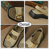 Size 34-40 Women Sandals Buckle Real Leather Low Heels Shoes For Women Rome Wedge Platform Sandalias Casual Office