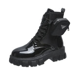 Breakj 2024 New Tling With Round Head Thick-Bottomed Short-Singular Boots Female British Style Fashion Martin