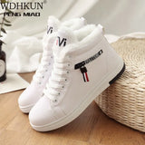 Winter Boots Women Ankle Boots Warm PU Plush Winter Woman Shoes Sneakers Flats Lace Up Short Snow Boots Botas De