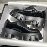 New Liu Wen-Song Cake Thick Bottom To Increase The College Wind English Round Head Shallow Mouth With Jk Small Leather Shoes