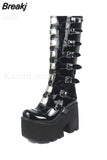 Design Gothic Style INS Hot Sale Great Quality Fashion Motorcycle Boots Big Size 34-50 Wedges Buckles Platform