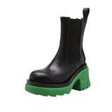 Trend High Heel Women BV Chelsea Boots Mixed-Color Slip-on Ladies Punk Ankle Boots Leisure PU Women Platform