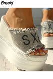 high heels 2023 dropship crystals High Heels leisure Summer Wedges Sandals Woman Shoes Women platform Mules