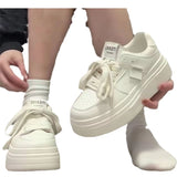Breakj Small White Shoes Women Autumn And Winter New Students Lace Plate Shoes Retro Solid Color Casual Women's Shoes Low