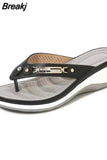Women Outside Slippers Summer Mature Wedges Flip Flops Fashion Metal Button Platform Sandals Casual Lady Slides Beach