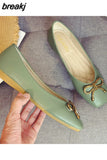 Women Soft Leather Ballerina Flats Comfortable Green Pink Beige Ballet Flats Square Toe korean Boat Shoes Plus Size