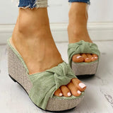 Bow Tied Slip On Leisure Platform Summer Sandals 2020 Wedges High Heels Women Shoes Woman Mules Flip