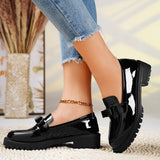 Breakj Spring And Autumn New Bows Shallow Mouth Coarse Leather Shoes Large Size Mary Treasure Shoes Fashion Single