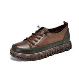 Sneakers Women Genuine Cow Leather Flats Round Toe Lace-Up Spring Autumn Lady Casual Flat Shoes Handmade Women