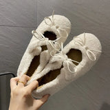 Knot Lamb Wool Wool Shoes Women Wear 2023 Winter New Flat Shallow Mouth Bean Shoes And Wool Cotton Floating