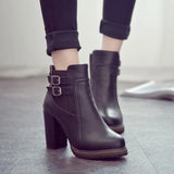 Women Shoes 2023 Autumn Size 43 Retro Black Pumps Belt Buckle Short Boots Fashion Heeled Ankle Boots Women Zapatos