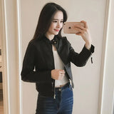 New Spring Faux Leather Jacket Women Slim Vintage Black Soft Motorcycle Short Jackets Lady Bomber Coat