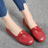 Breakj And Ribs Mother Shoes Leather Soft Soles Leisure In The Elderly Bean Shoes Lace Printing Spring And Summer Large Leather