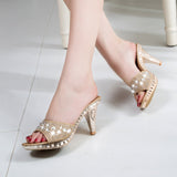 Version Of The New Elegant High-Heeled Sandals Water Drill Pure Color Small Coarse Slippers Summer Cool