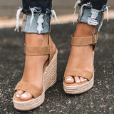 2021Summer Sandals Women Wedges Platform Ladies Hemp Shoes Ladies Candy Color Casual Girls Slip on Strap Cross Girls Plus