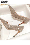 Pointed Stiletto High Heels Shoes Sexy silver sequins Shallow Mouth Single Shoes Women's Work Dress Shoes High Heel