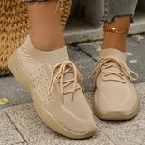 Spring Women's Knitted Breathable Sneakers Lightweight Non Slip Sports Tennis Shoes for Women Comfy Lace Up Casual