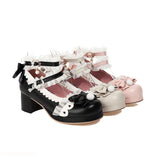 Women Lolita Shoes Vintage Cute Lace Bowknot High Heel Platform Sweet Ladies Pumps Girls Princess Kawaii Wedding Party