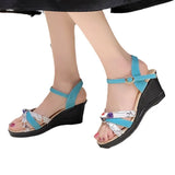 Breakj Summer New Large-Size Slope Sandals Women Perennial Bow Flowers Toe Buckle Women's