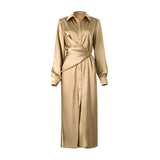 White Elegant Shirt Dress For Women Lapel Long Sleeve High Waist Lace Up Slim Midi Dresses Female 2021 Fashion