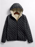 Winter Casual Short Cotton Coats Women Hooded Diamonds Partern Artificial Fleece Inside Outwear Femme Slim