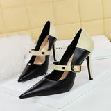 Breakj Retro High Heels Women's Shoes Ultra High Heel Light Tip Color One Word Belt Women's Single