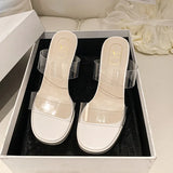 Breakj New Large-Size High-Heeled Shoes Crystal Coarse Heel Breathable Fashion Slippers Wearing Gentle Fairy Cool