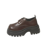 Breakj Pine Shoes Women 2025 Autumn New British Wind Small Leather Shoes Coarse Heel Lace Casual Single