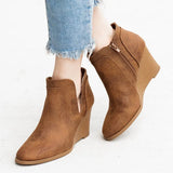 Pointed Toe Booties Winter Women Leopard Ankle Boots Footwear Platform High Heels Wedges Shoes Woman Bota
