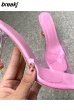 Crystal Heel Slippers Women's Summer New Fashion Wine Glass Heel Square Toe Fashion Sandals Large Size