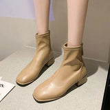 Winter New Fashionable Round Head Leather Outerwear with Back Zipper High Heel for Warm Comfortable Large Size Naked