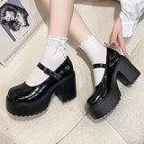 2023 Super High Heels Mary Jane Shoes Women Ankle Buckle Chunky Platform Pumps Woman Pu Leather Y2K Goth Shoes